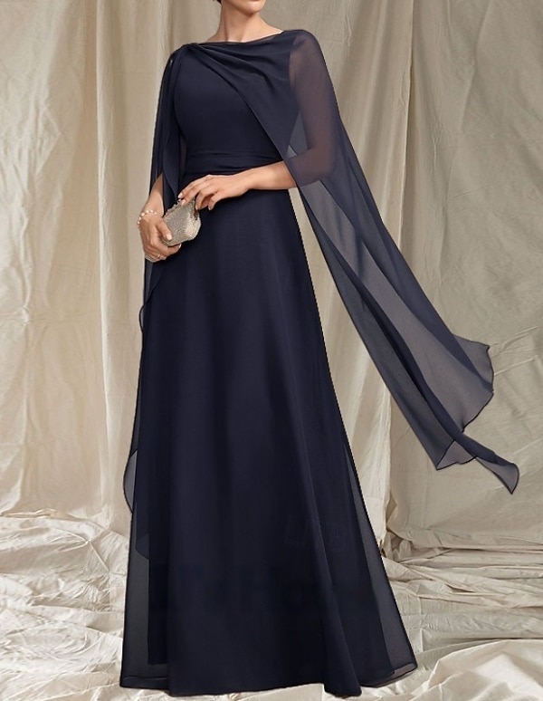 A-Linie Brautmutter Kleid Hochzeitsgast Elegant Rundhalsausschnitt Bod-Length Chiffon Ärmellos mit Sash  Band Rüschen Raffung 2025 - $147.99 –P1