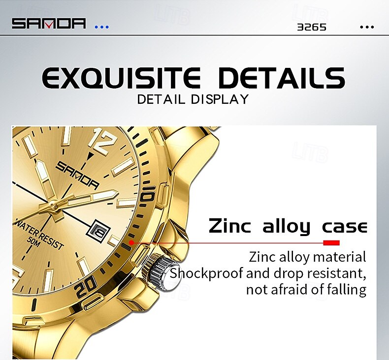 SANDA 3265 Men's Quartz Watch Simple and Fashionable Large Dial Night Light Waterproof Band Calendar Wristwatch 2025 - $34.99 –P15