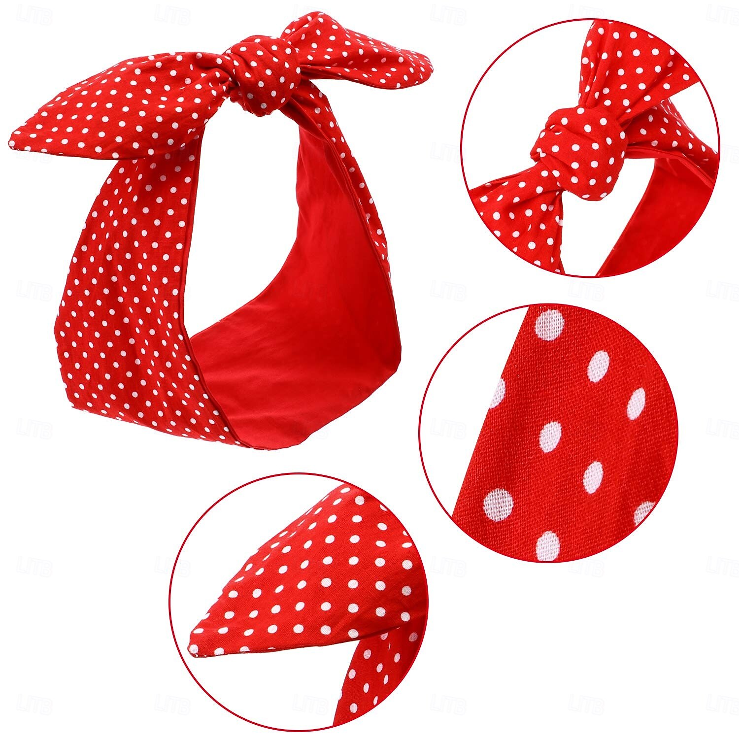 2 Pieces Polka Dot Headband Bandana Headband 50s Costume Hair Accessories Bows Wide Headwrap for Women and Girls (Red Black) 2025 - $17.49 –P5