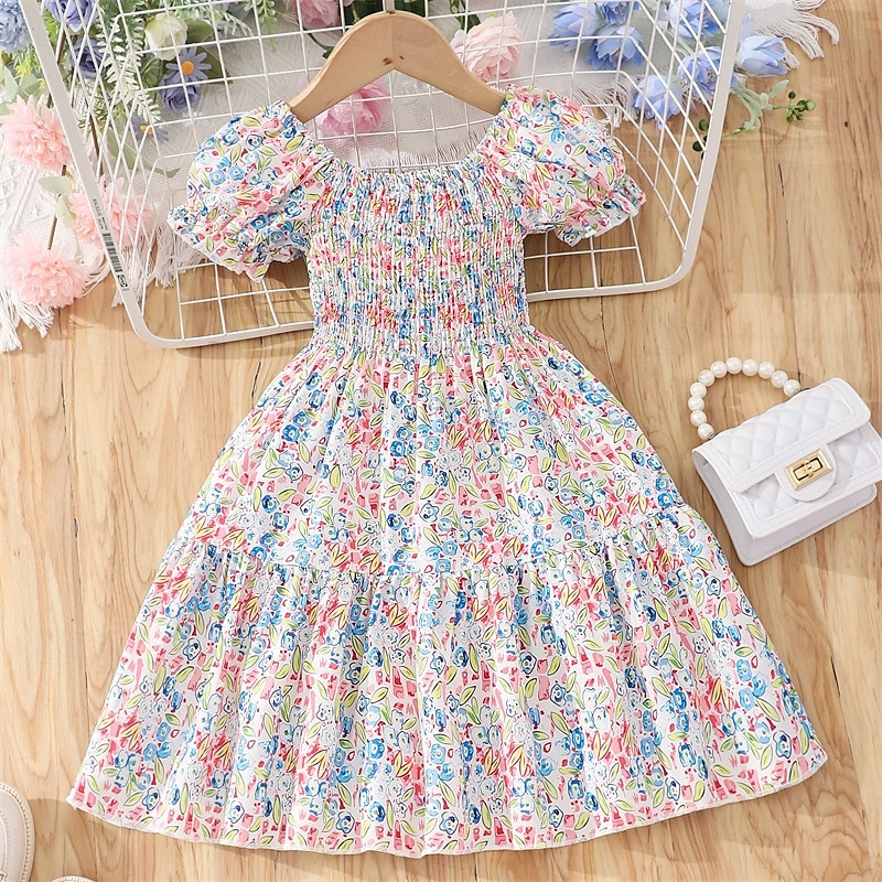 Enfants Fille Robe Fleuri Manche Courte Extérieur Occasionnel Mode Adorable 100% Coton Mi-long Robe Décontractée Robe trapèze Été 4 ans et + Rose Claire Rouge Bleu de 2025 ? $17.49 –P3