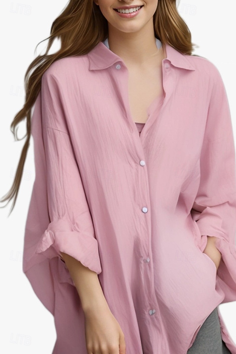 Per donna Abito Midi Abito Camicia Abito in cotone e lino Moda Essenziale Classico Vacanza Ferie Uscire Vestibilità regolare Semplice Manica Lunga Colletto a Camicia Nero Bianco Verde chiaro Rosa del 2025 a $26.99 –P4