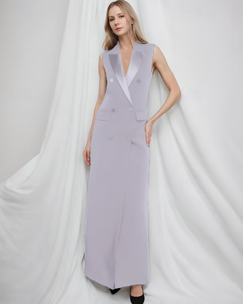 robe de mère de la mariée sirène / trompette robe de smoking élégante col en V fendu haut longueur au sol crêpe sans manches avec poches à rabat couleur unie 2025 de 2025 ? $118.99 -P8