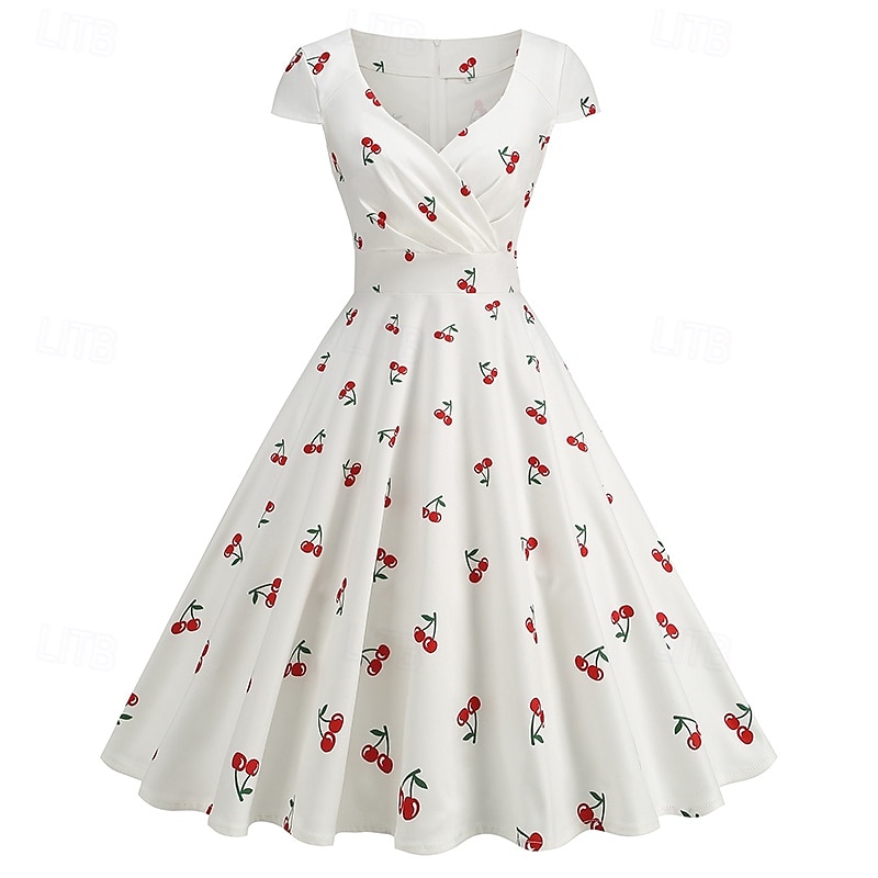 Lata 50. Retro / vintage Rockabilly Do kolan Sukienka kopertowa Sukienka huśtawka Rozkloszowana sukienka Normalny Krótki kimonowy Kwiaty Obcisła i rozszerzona Huśtawka wisząca W serek Strój na bal 2026 - $32.99 –P11