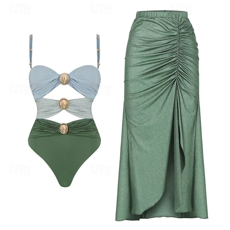 Dames Zwemkleding Een stukje 2 stuks Zwempak Lapwerk Tropisch Strand Kleding Kleurenblok U-hals Mouwloos Badpakken 2025 - $28.99 –P1