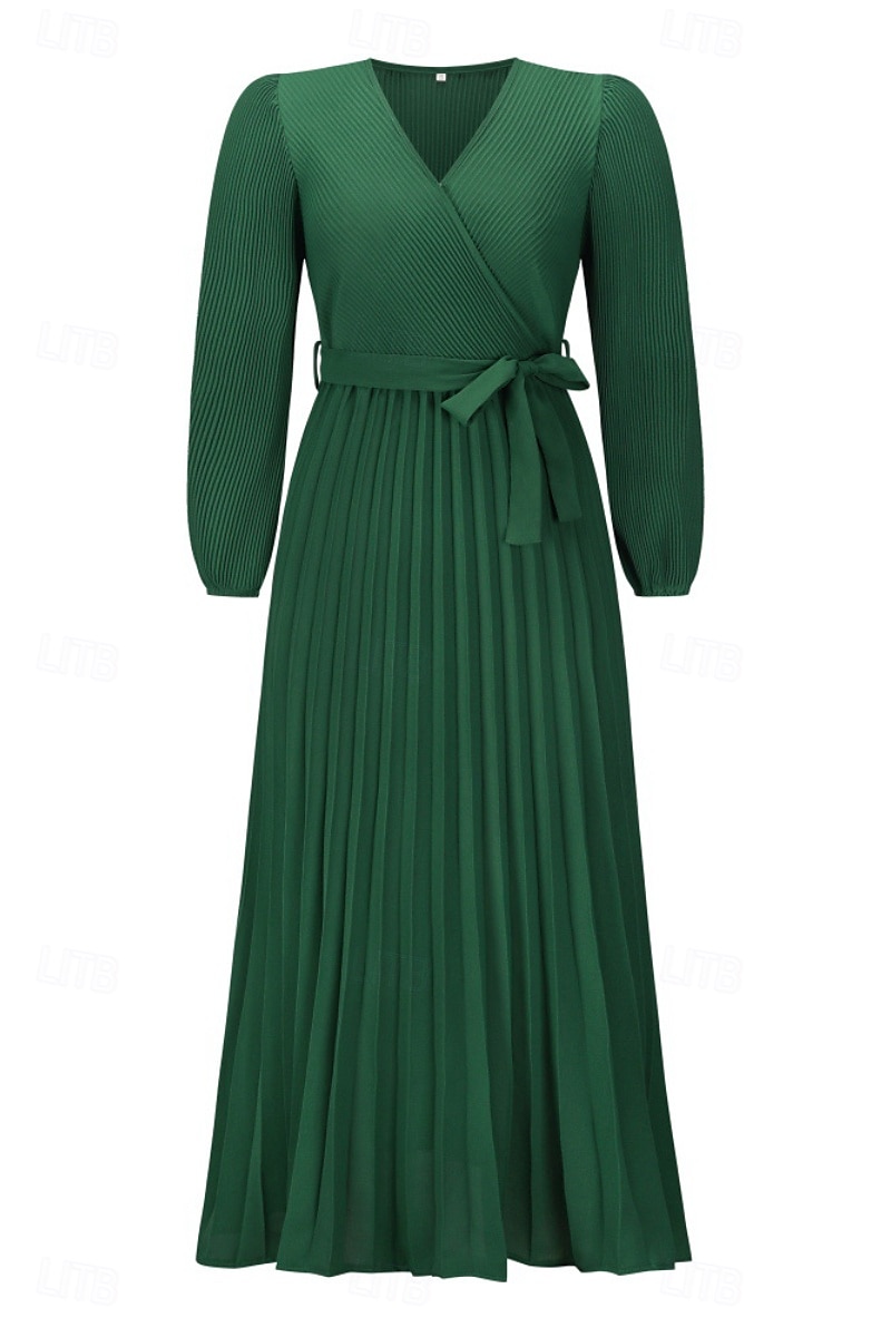 Dam Långklänning Maxiklänning Cocktail klänning Ruched Klänning Elegant Mode Födelsedag Tebjudning Utekväll Normal Slät Långärmad V-hals Svart Rubinrött Grön Sommar 2025 - $29.99 –P7