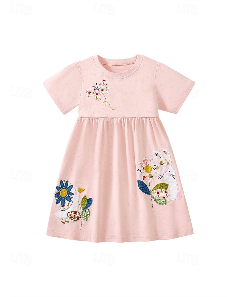 Dzieci Dla dziewczynek Sukienka Kwiat Krótki rękaw Na zewnątrz Codzienny Moda Godny podziwu 100% bawełna Do kolan Codzienne sukienki Sukienka A line Lato Wiosna 4 lata + Rumiany róż 2025 - $18.49 –P2