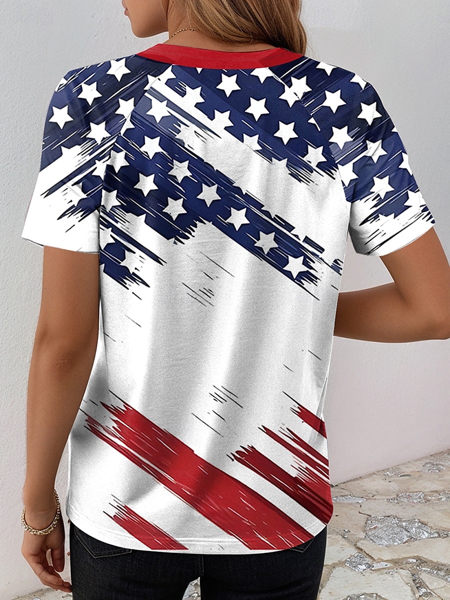 Independence Day Women's Patriotic Fourth of July T Shirt Flag Casual Red White And Blue Short Sleeve V Neck Regular Tops Daily Print Black Blue Summer 2025 - $19.99 –P2