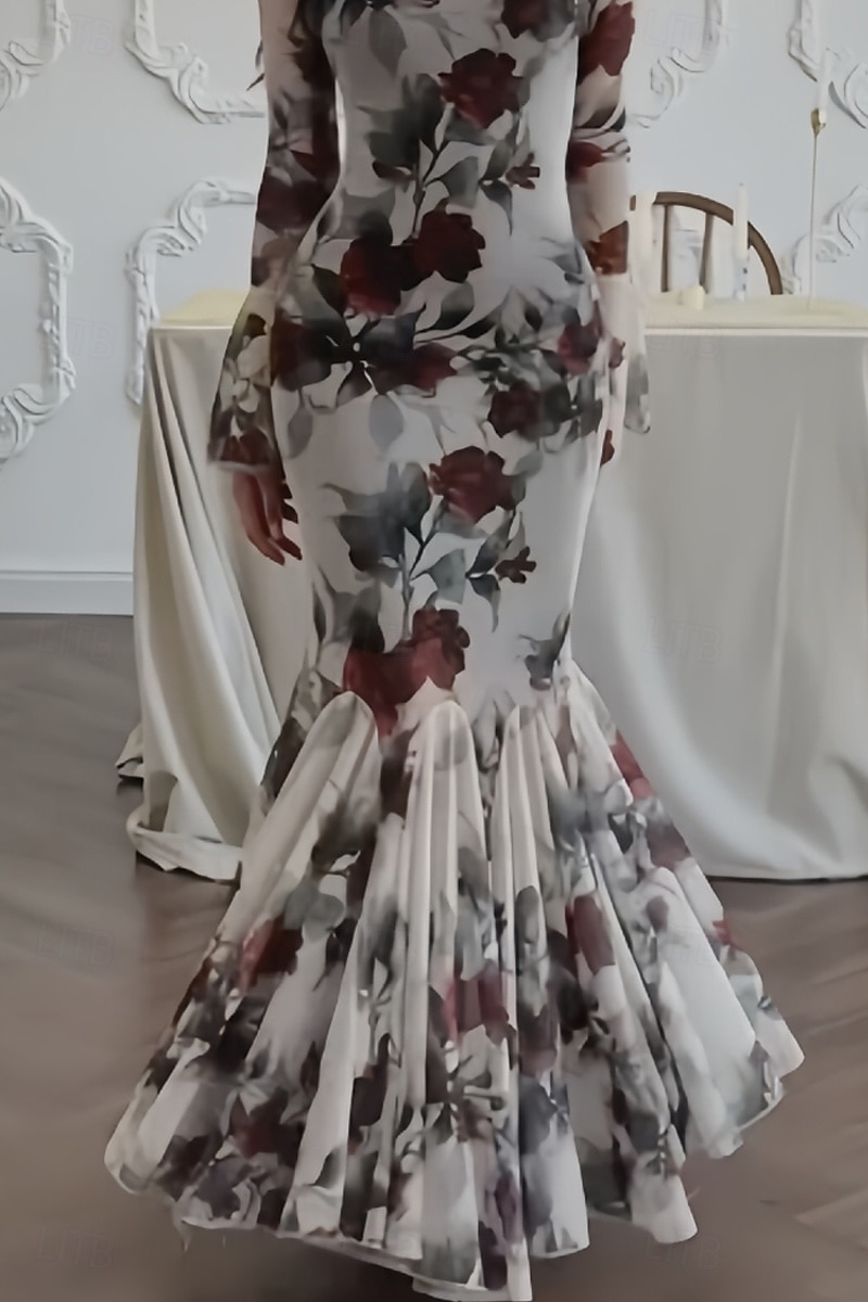 Femme robe longue Robe Fourreau Robe à fleurs Robe imprimée Mode Robe chic Extérieur Vacances Rendez-vous Standard Fleur manche longue Col Ras du Cou Rouge Rose Printemps de 2025 ? $28.99 –P4