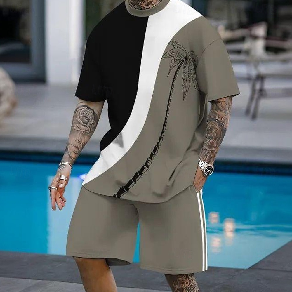 Per uomo Palma Linea 2 pezzi Set di magliette Maglietta Top estivi Manica Corta Pantaloni corti Girocollo Vacanza Casual All'aperto Vacanza Quotidiano Stampa 3D Estate Nero del 2026 a $28.99 –P1