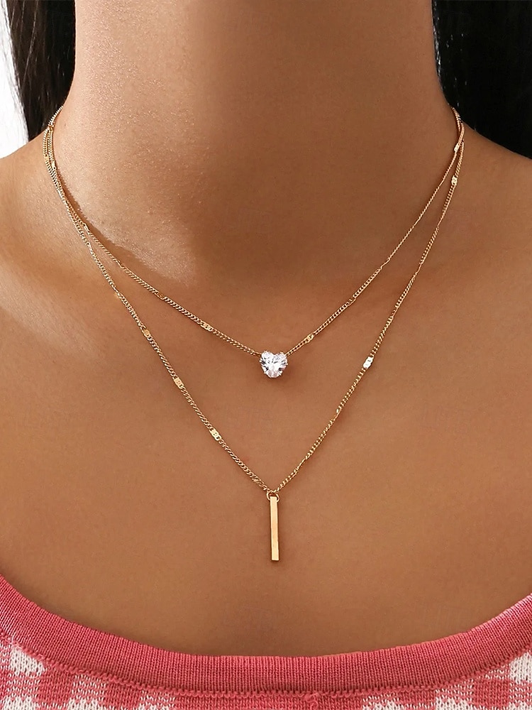 Women's exquisite water drop pendant double-layer gold tone necklace, elegant and simple style, suitable for fashion-conscious women to wear in casual and party occasions 2025 - $7.99 –P6