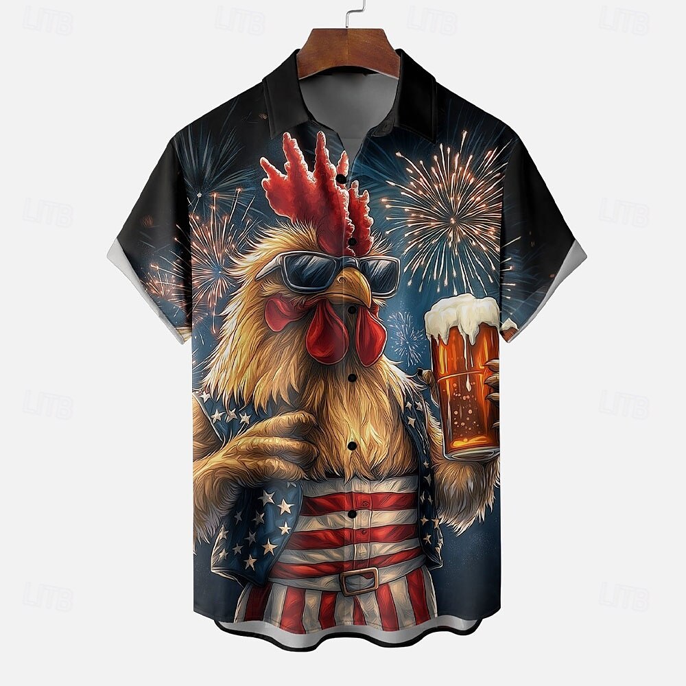 Herre Amerikansk amerikansk flagg Dama Morsom Skjorte Uformell skjorte Skjorte med knapper Kortermet Fashion Casual utendørs Feriereise Gateklær Sommer Vår Aftæpning 3D-utskrift krage skjorter Svart 2025 - $23.99 –P2