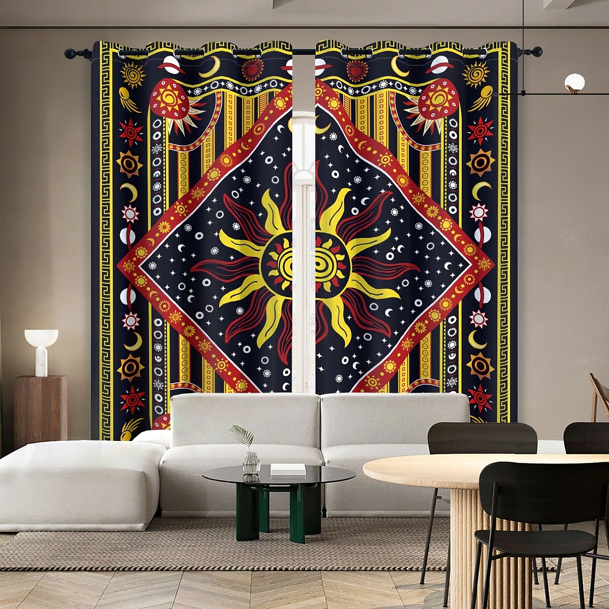 RETRO ABSTRAKTI MANDALA AURINKO JA KUU ISOLAHKOTOULOS ULKOBALCONI KESKUSTELUTILA OLOHUONE KOTIKORISTUS 2-KOSKETUS 3D DIGITAALINEN PRINTTAUS REIKÄTUNNUSVERHO 2025 - $30.99 –P4