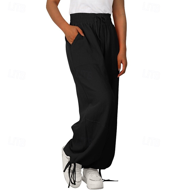 Mulheres Shorts de algodão e linho Calças inspiradas em linho Calças de linho de algodão Moda Roupa de rua Comprimento total Natural Tecido Bolsos Design de cordão elástico Exterior Confortável Rua de 2025 por $23.99 –P2