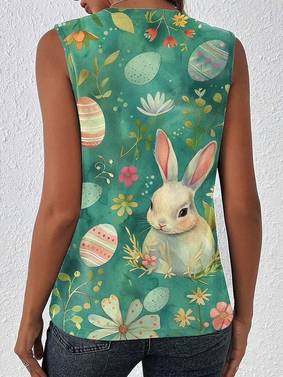 Easter Women's Camisole Tank Top Floral Animal Casual Sleeveless Sleeveless U Neck Regular Tops Daily Buttons Print Green Summer 2025 - $17.99 –P2