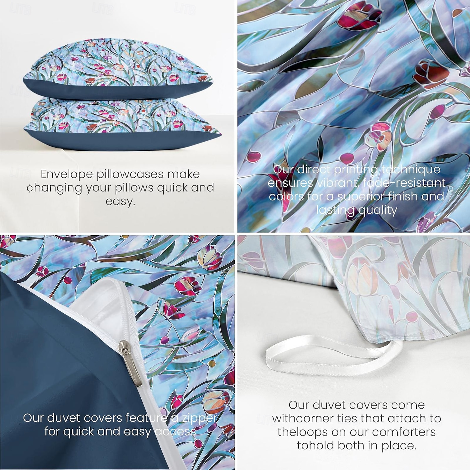 Blommig Duvet-set 100% Bomull Mjuk och Andningsbar Sängkläder med Färgglada Glasblommor Lätt och Hållbar Täcke Bekväm för alla säsonger Lätt att ta hand om 2025 - $60.99 –P7