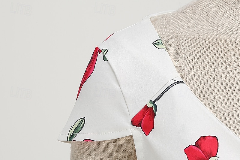 Lata 50. Retro / vintage Rockabilly Do kolan Sukienka kopertowa Sukienka huśtawka Rozkloszowana sukienka Normalny Krótki kimonowy Kwiaty Obcisła i rozszerzona Huśtawka wisząca W serek Strój na bal 2026 - $32.99 –P4