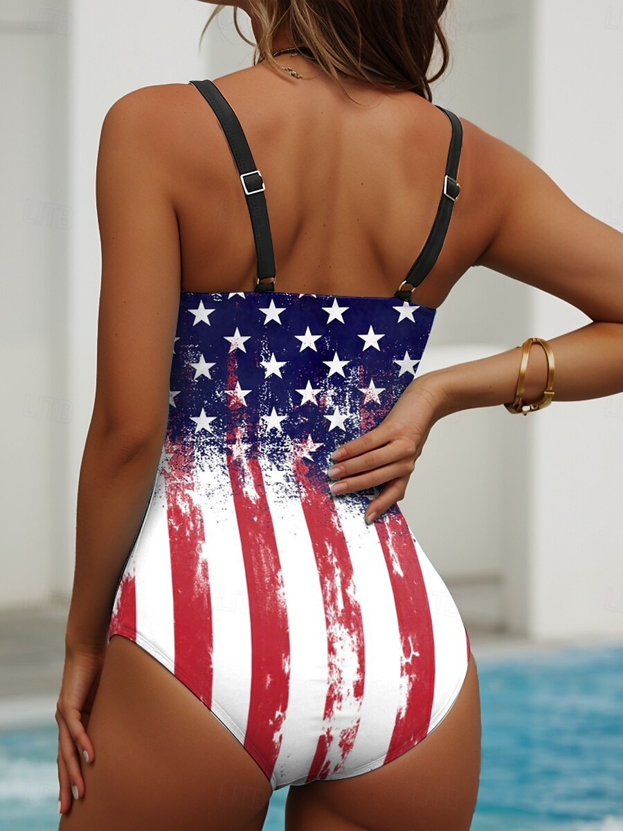 Női Fürdőruhák Egyrészes Hazafias Monokini Fürdőruhák Hátsó nélkül Hasformáló Magas Derék Vékony Vakáció Strandruha Zászló U Nyakú Ujjatlan Fürdőruhák 2025 - $29.99 –P2
