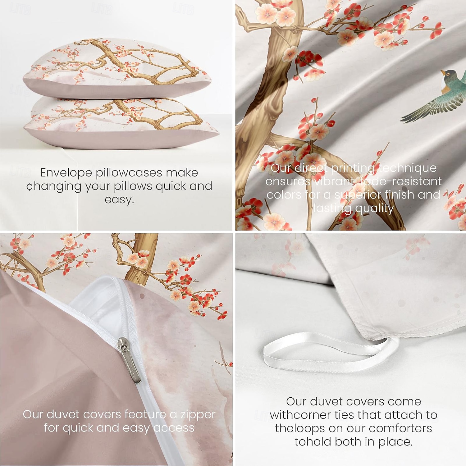 Spring Humming Bird Duvet Cover Set 100% Cotton Soft and Breathable Bedding Featuring Prints Lightweight and Durable Quilt Cover Comfortable for All Seasons Easy to Care 2025 - $60.99 –P3