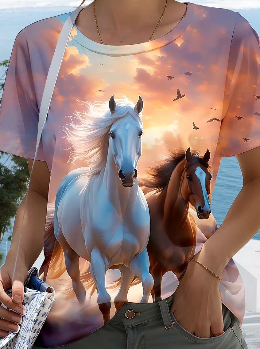 Kentucky Derby Women's T Shirt Print Graphic Animal Horse Stylish Casual Short Sleeve Round Neck Regular Tops Daily Weekend Rainbow Summer Spring 2026 - $22.99 –P3