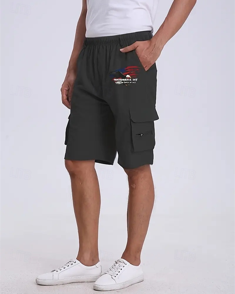 Men's Cargo Shorts Shorts Summer Shorts Drawstring Elastic Waist Multi Pocket Eagle National Flag Comfort Wearable Knee Length Outdoor Sport Daily Fashion Casual Black Navy Blue 2025 - $18.99 –P10