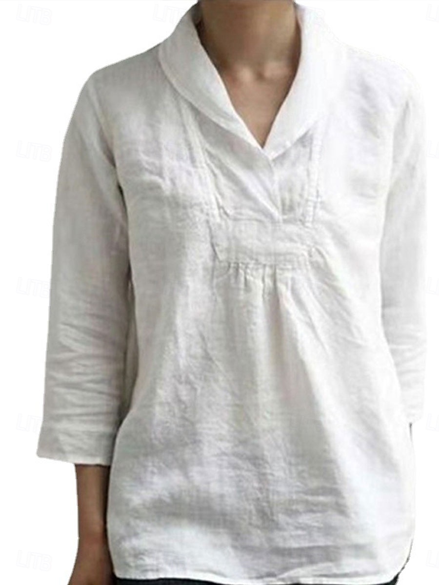 Damen Baumwoll-Leinen Hemd Bluse Uni Elegant Täglich Stylish Langarmhemd Kragen Regelmäßige Tops Tägliches Patchwork Schwarz Weiß Sommer Frühling 2025 - $19.99 –P4