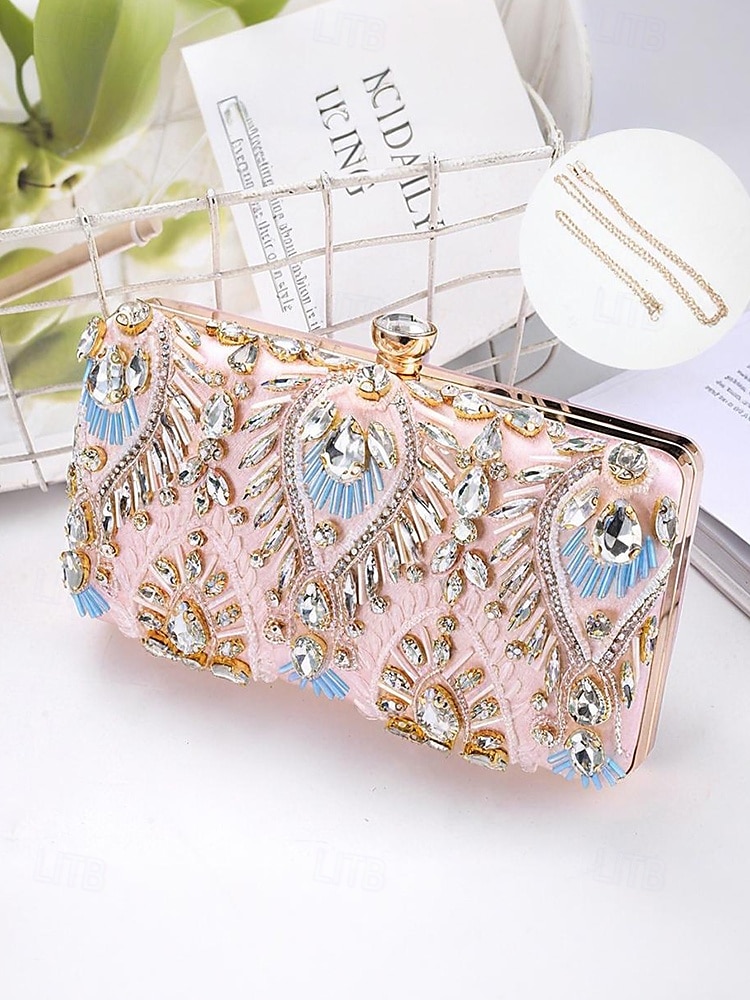 Per donna Clutch Borsa da Sera Polsiera Borse a Spalla Seta Feste Ricevimento di matrimonio Strass Perline Paillettes Borsa Multiuso Tinta unica Nero Blu Oro del 2025 a $29.99 –P3