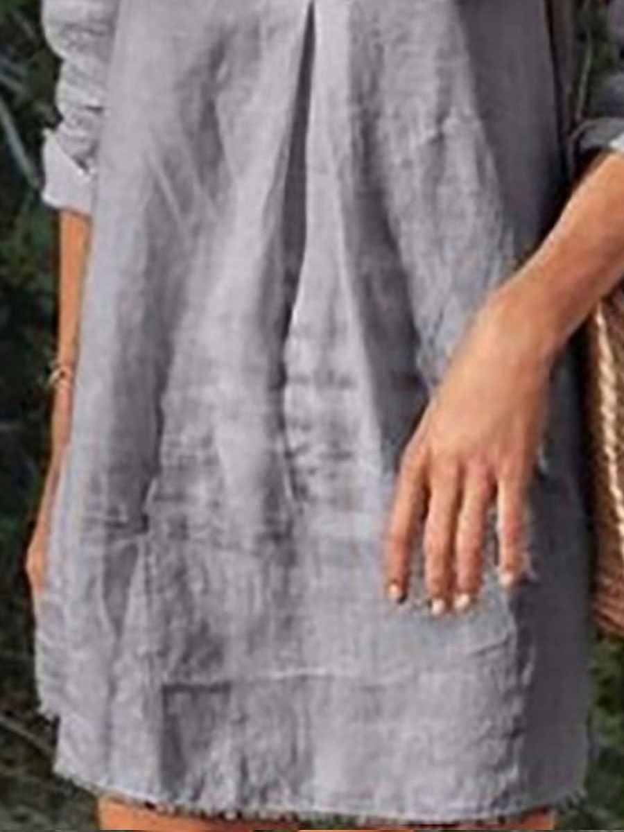 Women's Mini Dress Shift Dress Linen Casual Daily Regular Fit Graphic Long Sleeve V Neck Black White Wine Gray Summer 2025 - $19.99 –P2