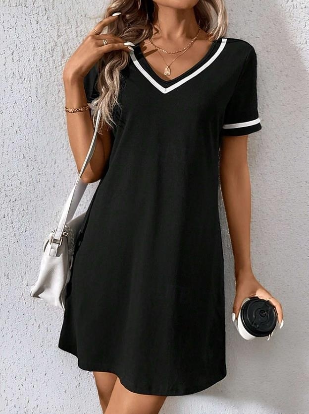 Womens Mini Kleid A Linie Kleid T Shirt Kleid Tee Kleid Lässig Urlaub Täglich Reguläre Passform Grafik Gestreift Kurze Ärmel Rundhalsausschnitt Schwarz Sommer Frühling 2025 - $23.99 –P3