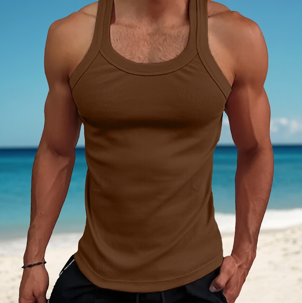 Men's Tank Top Vest Top Undershirt Muscle Shirt Sleeveless Square Summer Plain Fashion Streetwear Bodybuilding Fitness Ribbed Beach Homewear White Top Tee for Men 2026 - $16.49 –P8