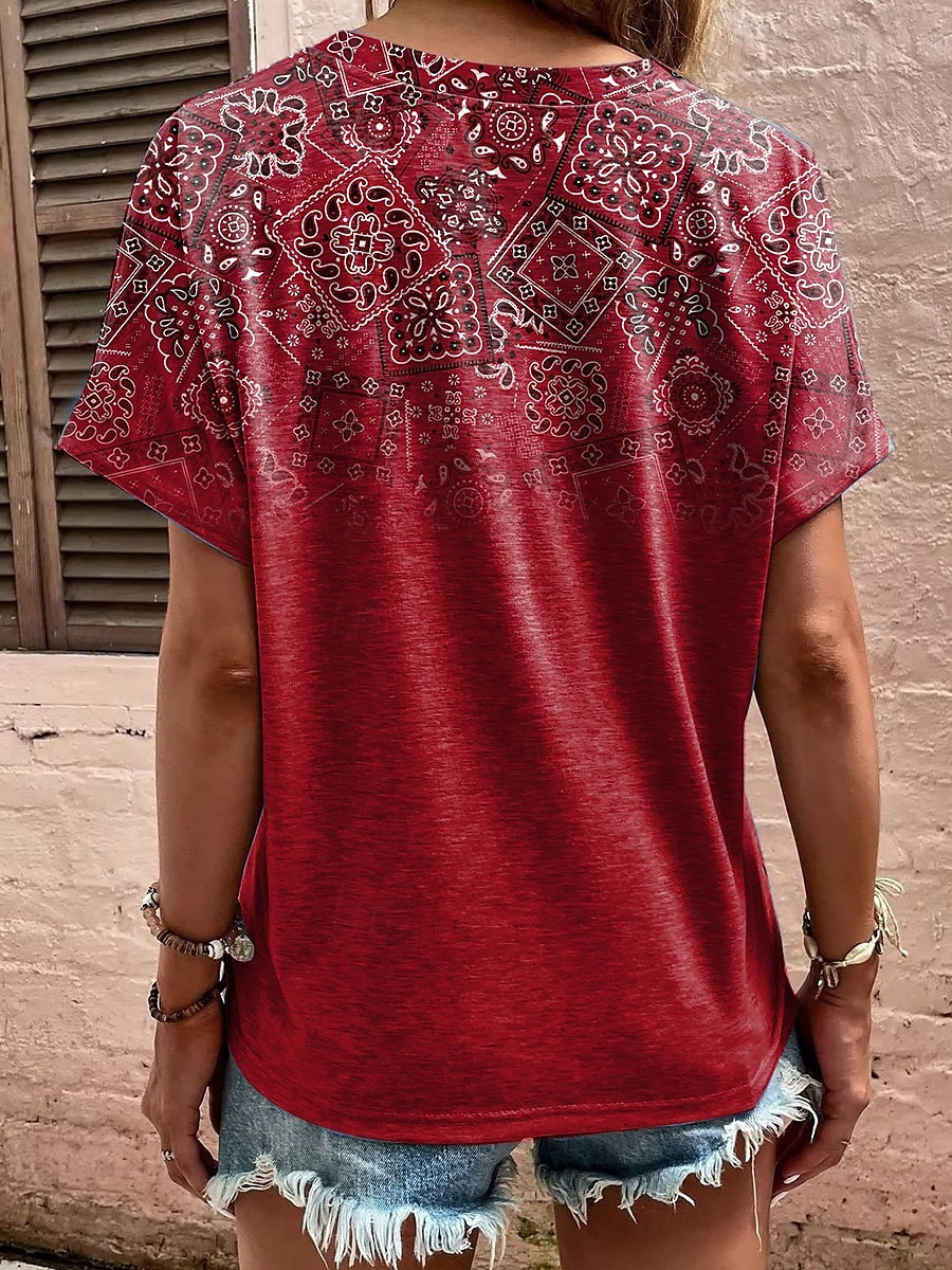 Women's T Shirt Ombre Graphic Geometric Casual Short Sleeve V Neck Regular Tops Daily Print Red Purple Green Summer 2025 - $27.99 –P4