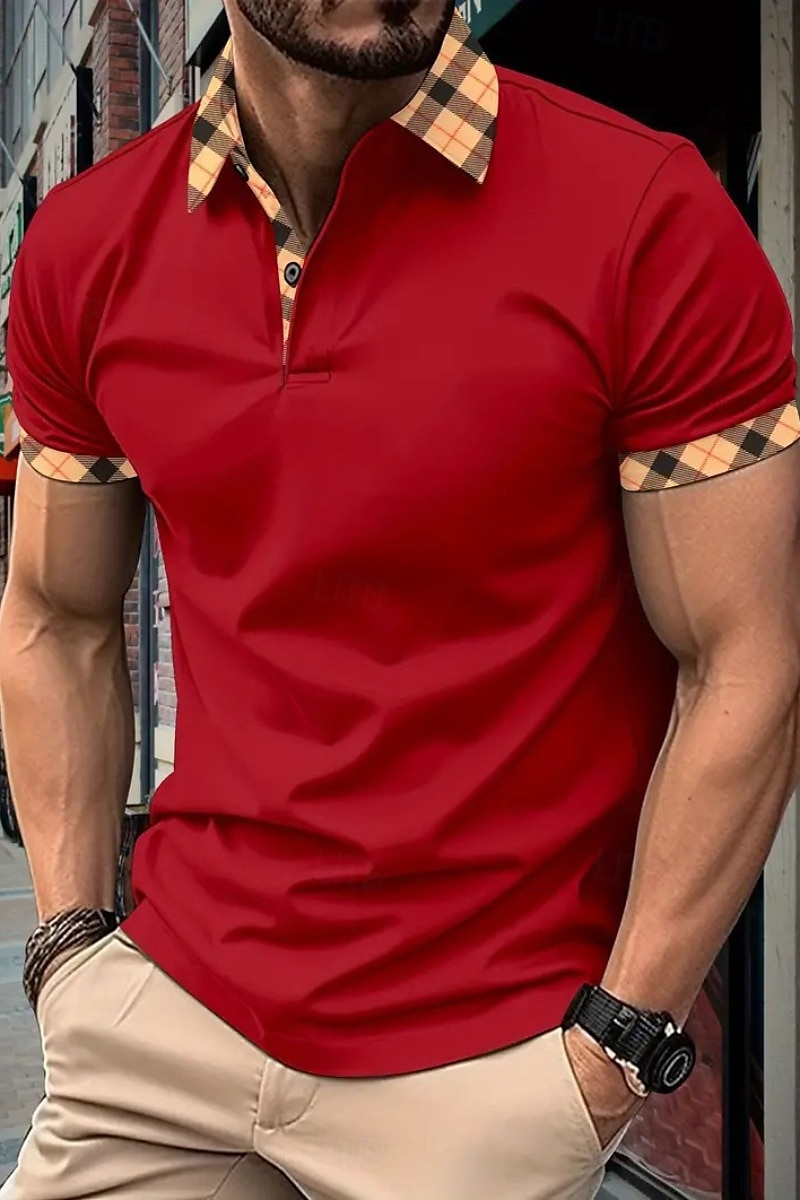 Men's Golf Shirt Golf Polos Shirts Formal Work Lapel Short Sleeve Modern Comfortable Color Block Patchwork Buttons Summer Spring Regular Fit Wine Apricot Black White Dark Navy Orange Golf Shirt 2025 - $19.99 –P9