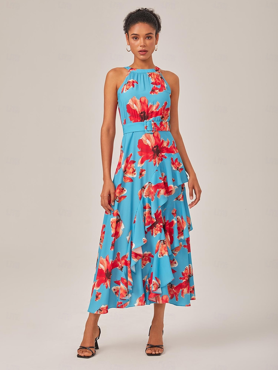 abito lungo in chiffon con volant floreale del 2025 a $82.99 –P6