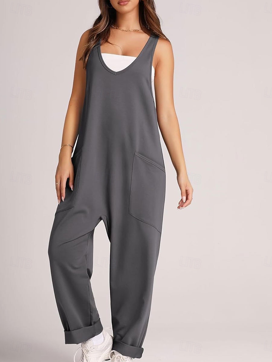 Kvinne Jumpsuit Aktiv Solid Farge Uten Ermer V-Hals Lomme Ferie Daglig Regulær Passform Svart Rosa Armégrønn Sommer 2025 - $28.99 –P17