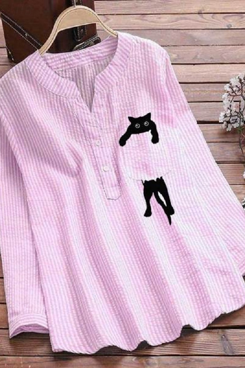 Dame Skjorte Bluse Skjorter i bomullslin Stripet Grunnleggende Moderne Langermet V-hals Vanlige topper Daglig Ferie Ut på byen Knapper Lomme Svart Rosa Lyseblå Sommer 2025 - $24.99 –P3