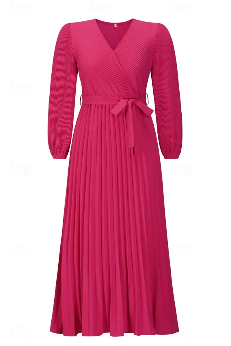 Dam Långklänning Maxiklänning Cocktail klänning Ruched Klänning Elegant Mode Födelsedag Tebjudning Utekväll Normal Slät Långärmad V-hals Svart Rubinrött Grön Sommar 2025 - $29.99 –P3