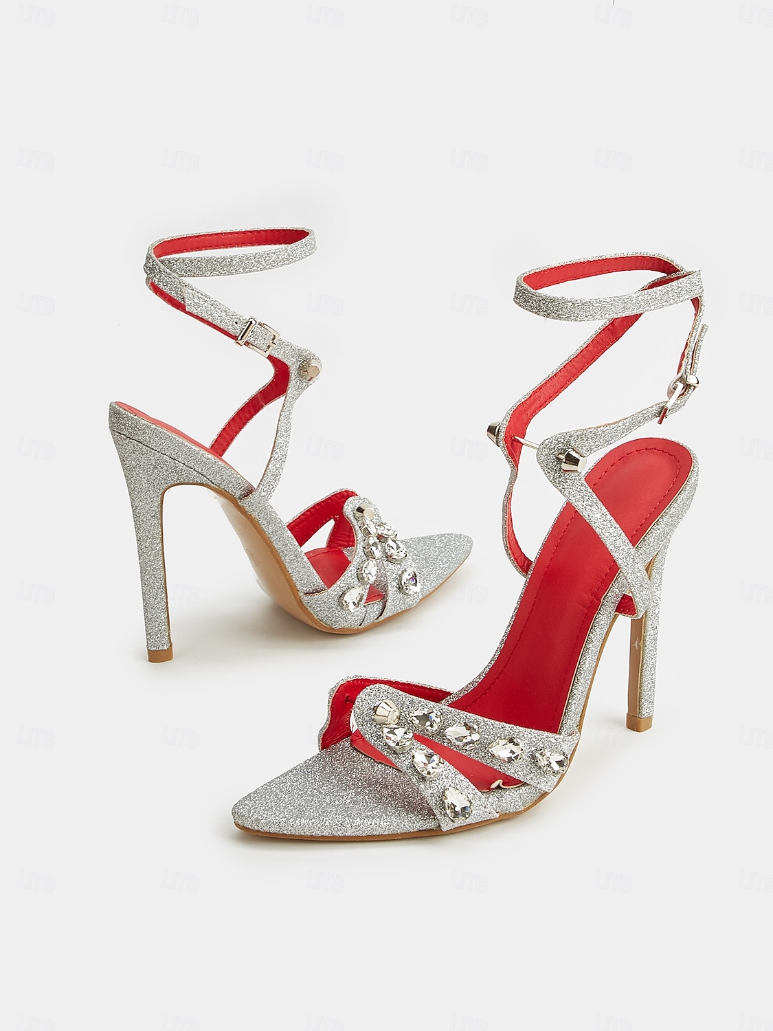 Women's Silver Glitter Stiletto Sandals – Rhinestone Ankle Strap High Heels for Cocktail Party & Evening Wear 2025 - $46.99 –P1