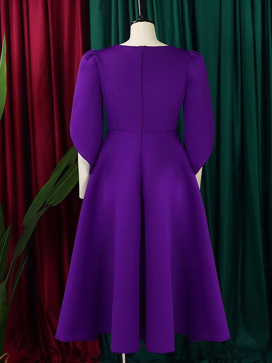 Kleid Mutter der Braut Elegantes Freizeitkleid Rundhalsausschnitt Knie-Länge Polyester 3/4 lange Ärmel mit einfarbig 2025 - $79.99 –P5