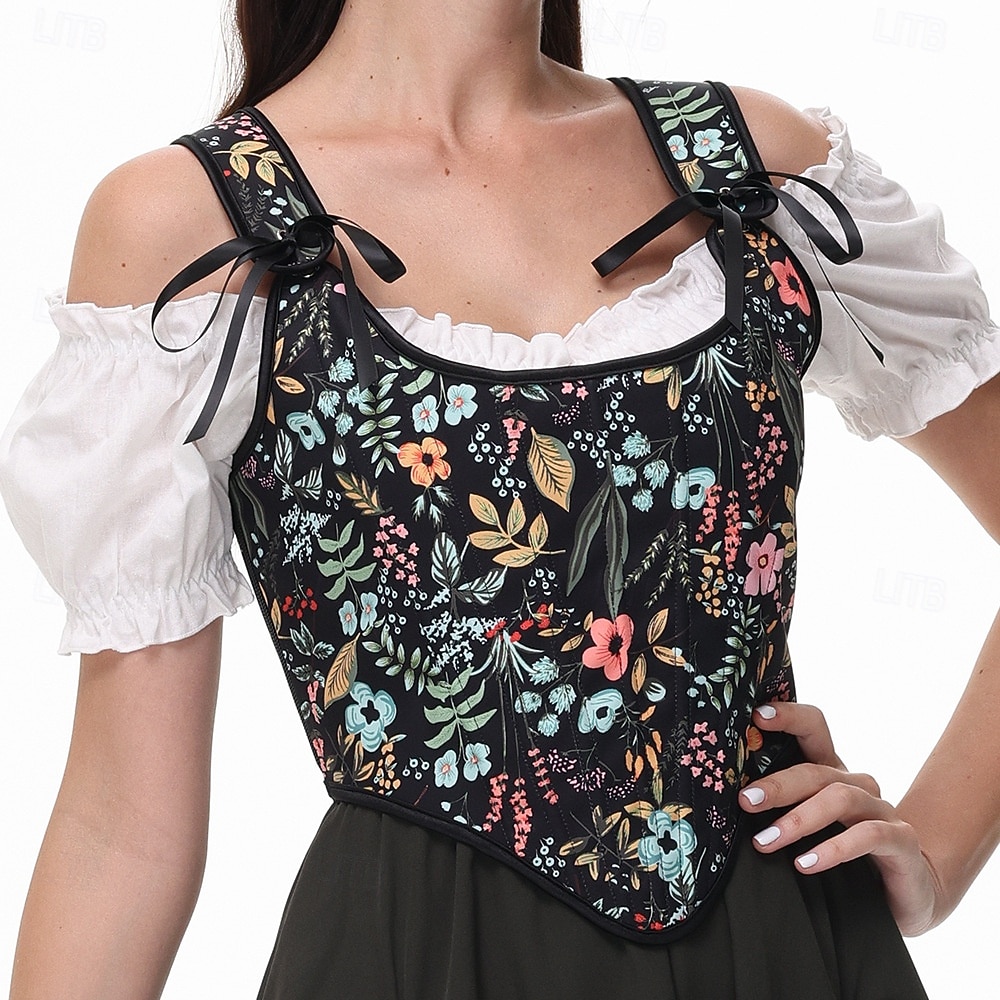 Retro Vintage Medieval Renaissance Corset Vest Bustier Viking Lace up Floral Fancy Dress Women's Celtic Fantasy Halloween Carnival Masquerade Vacation Casual Daily LARP Adults' Vest 2026 - $30.99 –P3
