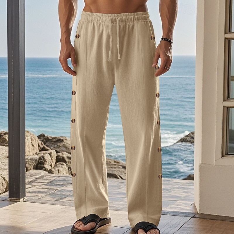 Retro Vintage Medieval Renaissance Straight Leg Pants Pirate Viking Button Down Solid Color Men's Viking Halloween Carnival Vacation Casual Daily LARP Adults' Pants 2025 - $23.99 –P13