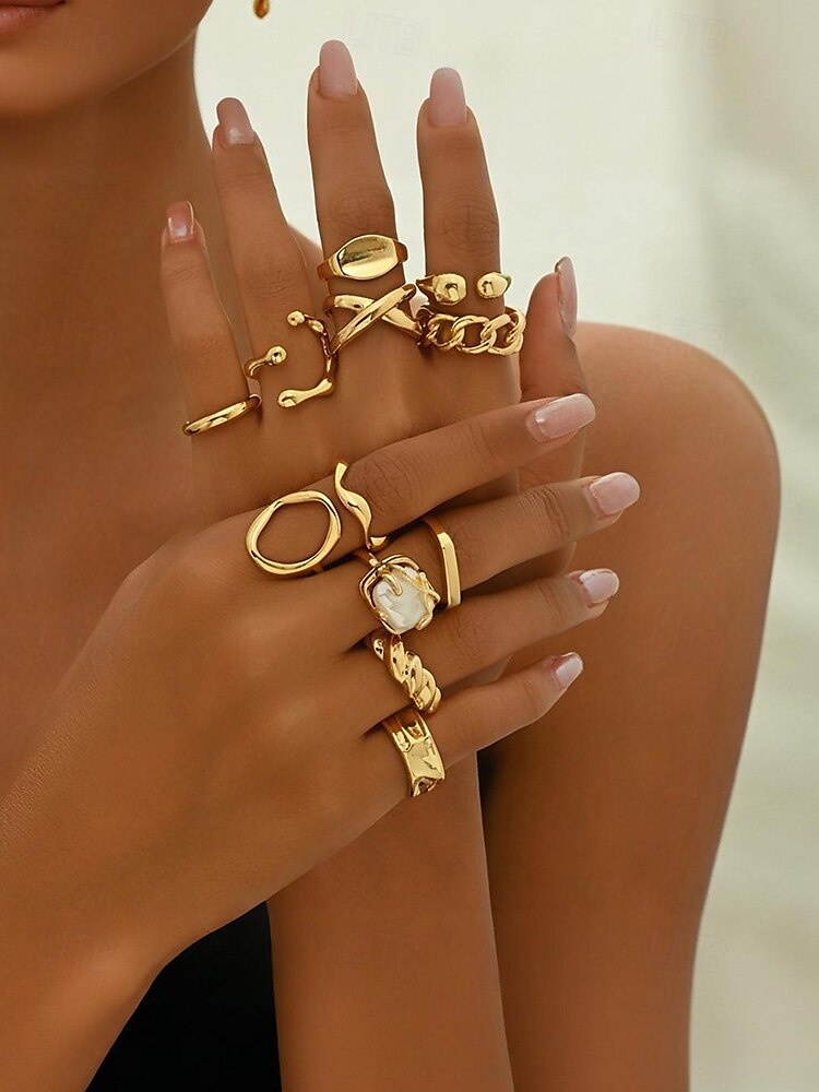set di anelli in oro statement per donna – anelli vintage alla moda e massicci impilabili, gioielli di moda per feste, matrimoni e uso quotidiano del 2025 a $11.99 –P2
