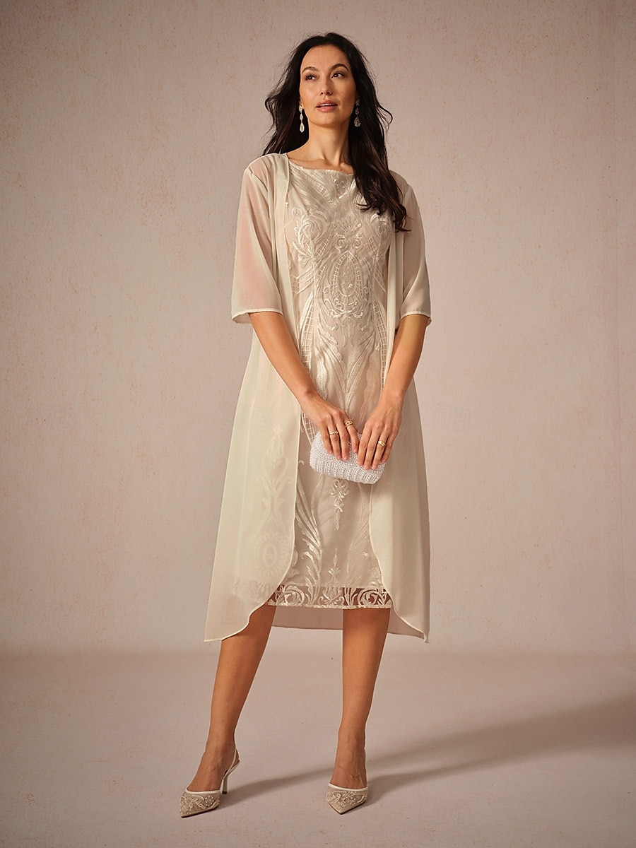 dam chiffong cover-up jacka enfärgad elegant elegant halvärm champagne sommar vår 2025 - $29.99 –P3