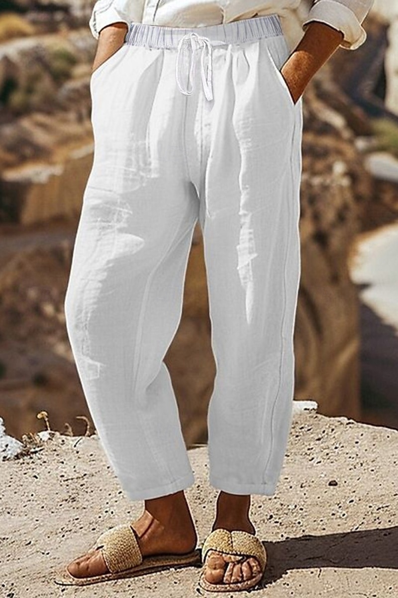 Per donna Pantaloncini in cotone e lino Pantaloni ispirati al lino Pantaloni in cotone e lino Streetwear Casual Lunghezza intera Naturale Semplice Tasca Design con Coulisse Elastica Comodo All'aperto del 2025 a $23.99 –P1