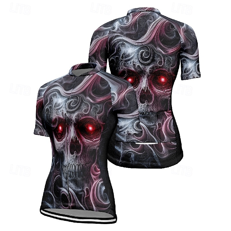 Women's Cycling Jersey Short Sleeve Bike Tee Tshirt Jersey with 3 Rear Pockets Mountain Bike MTB Breathable Quick Dry Anatomic Design Wicking Wine Red Black Red Skull Sports Clothing Apparel 2025 - $23.99 –P18