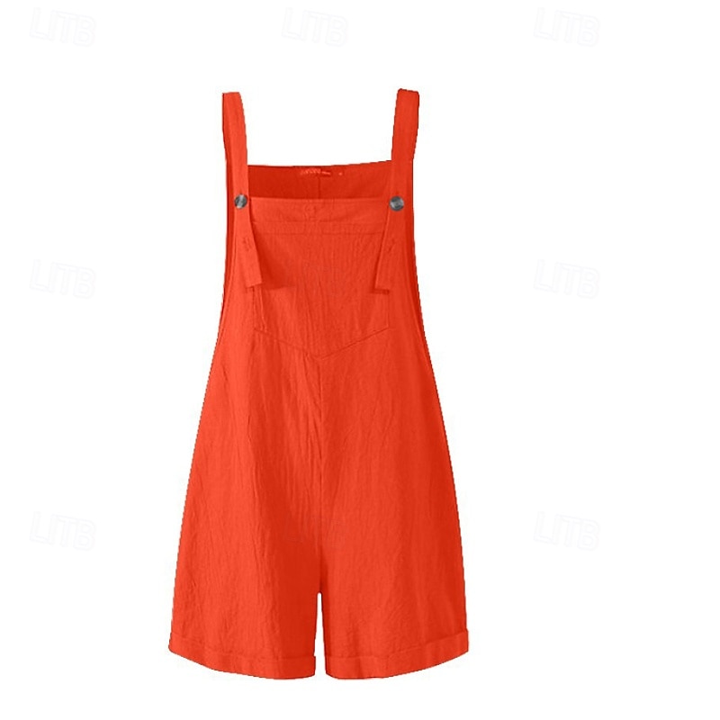 Damen Normal Leinen-inspirierte Hosen Lässig Einfarbig Ärmellos U-Ausschnitt Knöpfe Täglich Ausgehen Normale Passform Schwarz Blau Fuchsie Sommer 2025 - $21.99 –P7