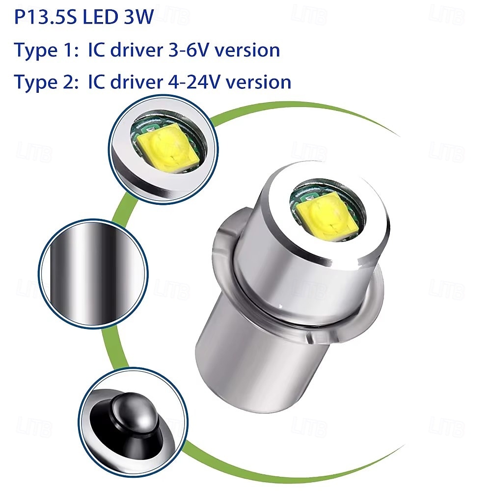 2025年 6 個 懐中電灯 LED 電球 照明光源 P13.5S BA9S E10 LED 電球 3W プラグインライト 高輝度小型電球 3V 6V 12V 24V 1 LED ビーズ 3535 温白色 白  コレクション – $34.99 –P6
