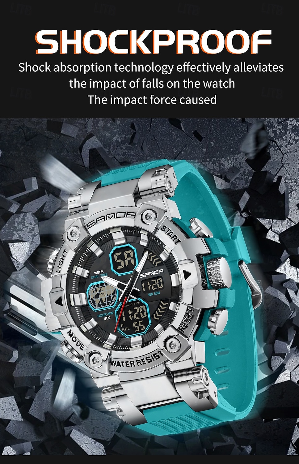 SANDA Men Digital Watch Large Dial Outdoor Sports Fashion Luminous Alarm Clock Calendar Chronograph Silicone Watch 2026 - $38.99 –P9