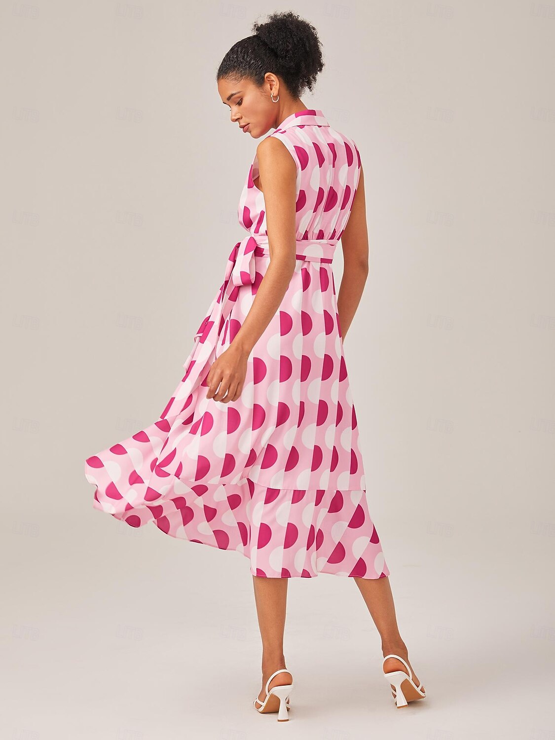 abito camicia a pois rosa in stile vacanziero del 2025 a $68.99 –P7