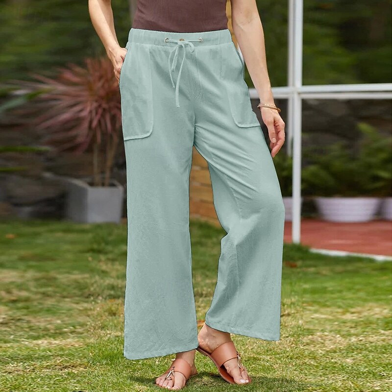 Mulheres Calças de linho de algodão Calças Simples Casual Comprimento total Natural Tecido Bolsos Design de cordão elástico Confortável Exterior Rua Roupa Diária Marron Escuro Verde Depressão Azul de de 2025 por $23.99 –P9