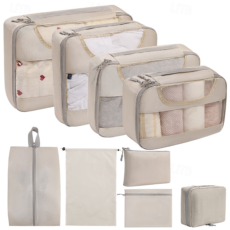 cubi di imballaggio a compressione per viaggi, set organizer per bagagli con design trasparente, articoli da toeletta, cosmetici, accessori digitali, vestiti &borse porta scarpe, salvaspazio del 2025 a $19.99 –P3
