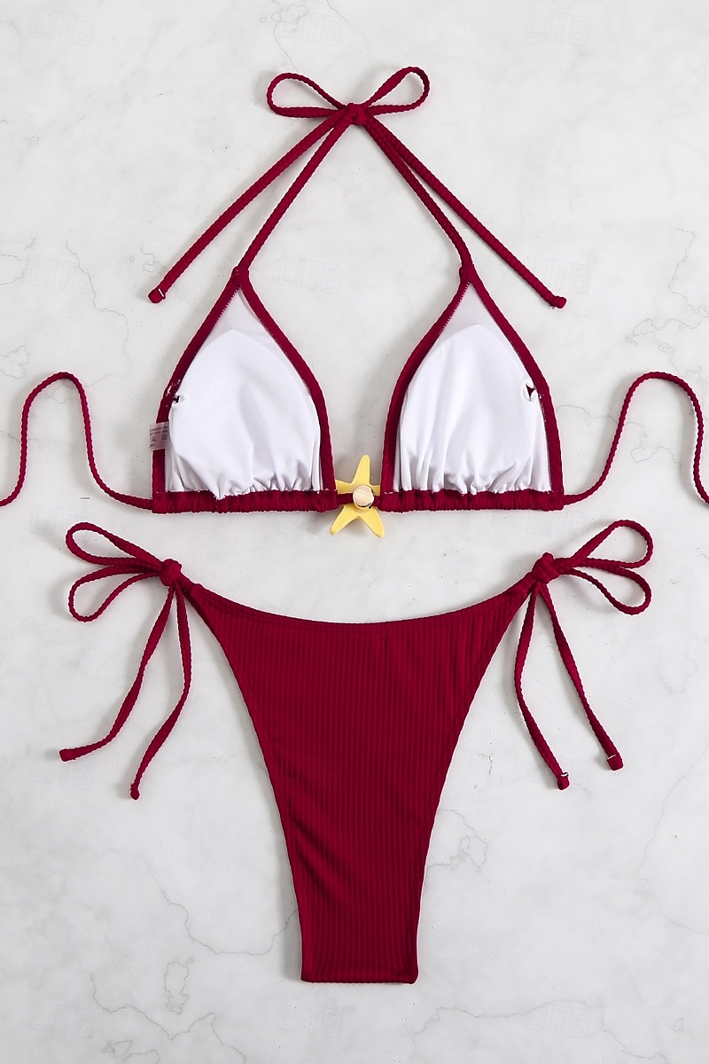 Női Fürdőruha Bikini 2 darab Fürdőruha Nyitott hátú Tropikus Strandruházat Sima Kötőfék nyaka Ujjatlan Fürdőruhák 2025 - $22.99 –P12